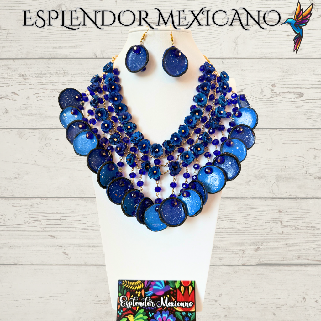 💙 Fiesta Dreams Statement Necklace Set – Talavera Clay, Palm & Glass Beads