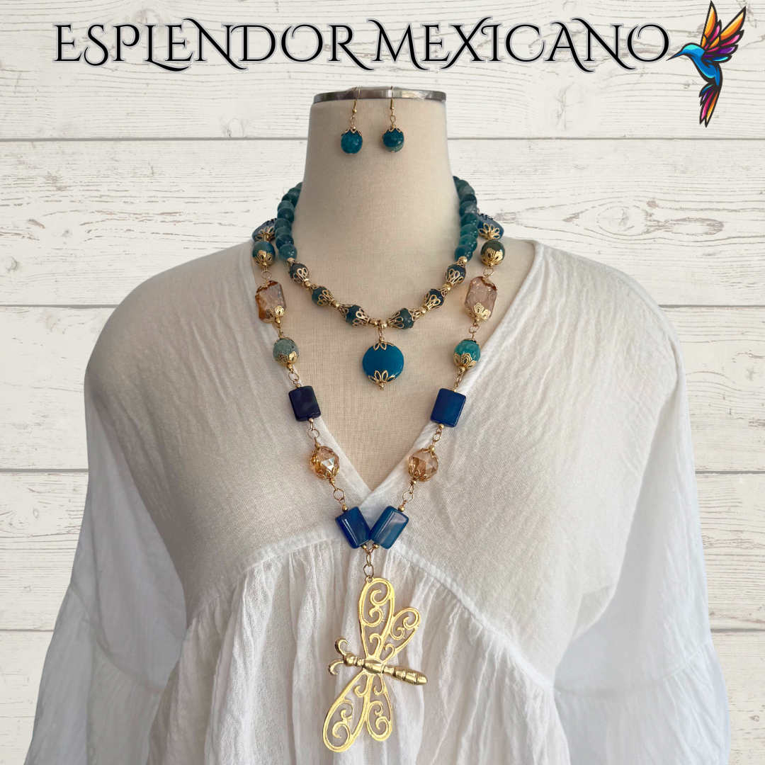 💙 Dragonfly Elegance Necklace – Handmade with Blue Agate & Charm