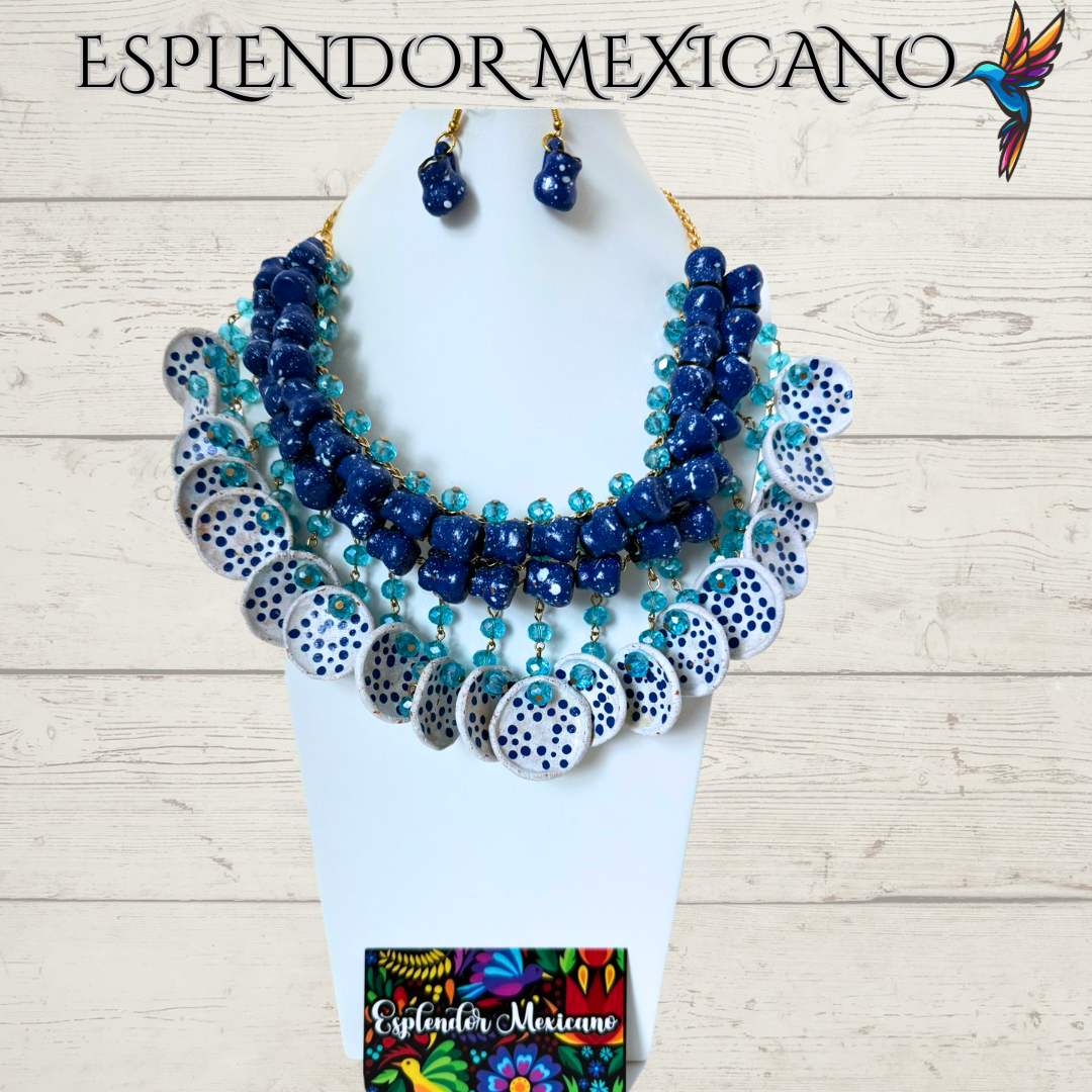 💙 Fiesta Dreams Talavera Necklace Set – Handmade in Mexico