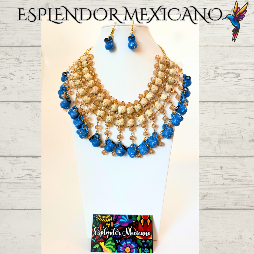 Fiesta Dreams Statement Necklace Set – Hand-Painted Jarritos, Palm & Glass Beads