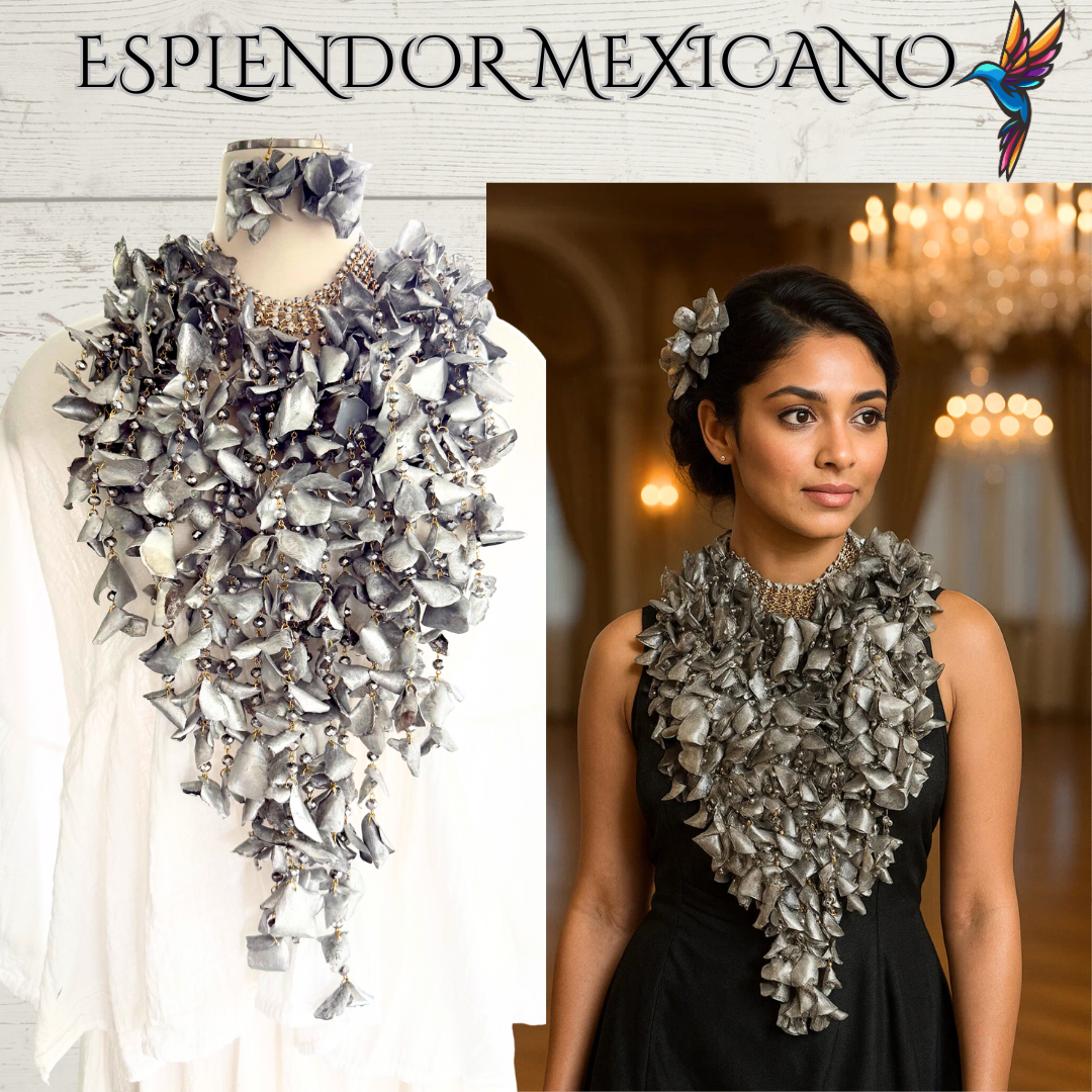 🌟 Golden/Silver Fish Scale Necklace Set – Handmade in Michoacán