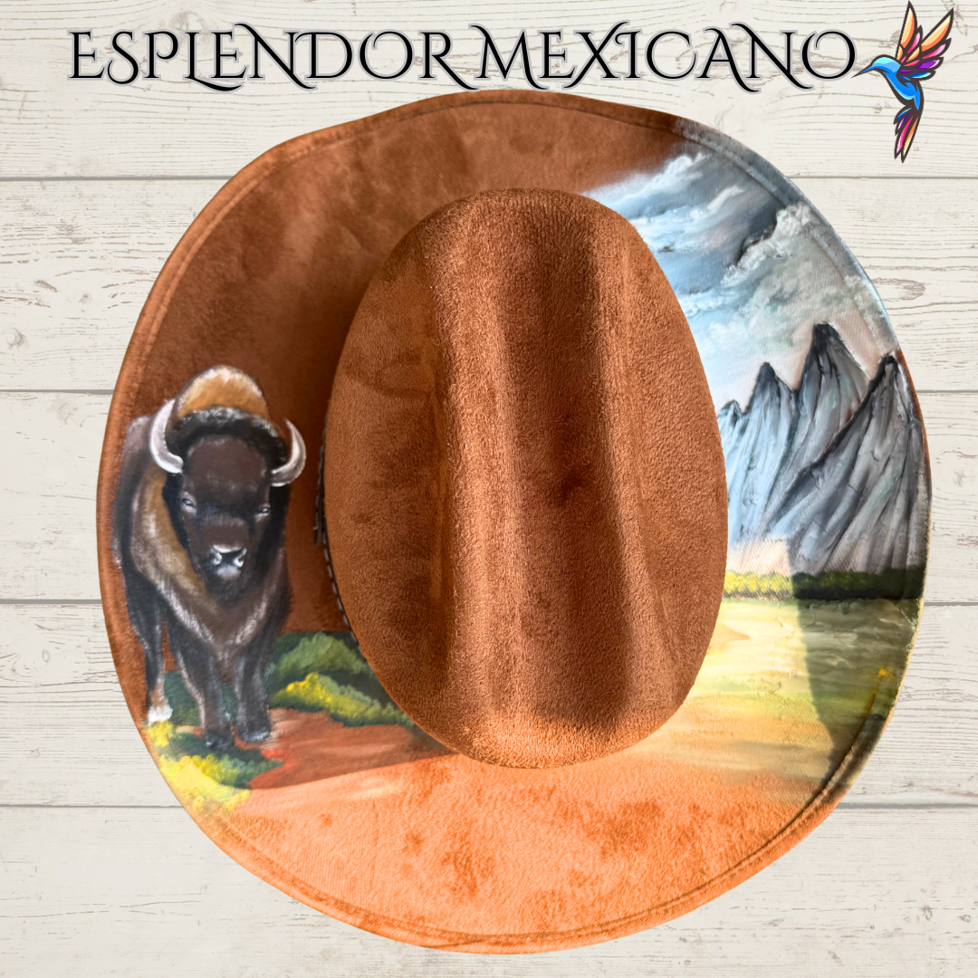 🤎 Hand-Painted Buffalo Cowgirl Hat – Handmade in Mexico