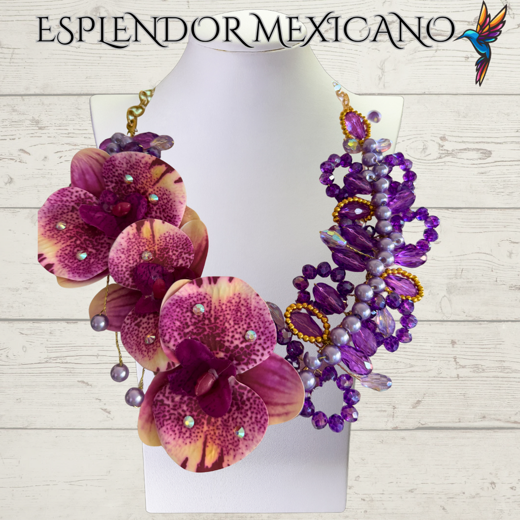 🌸 Orchid Statement Necklace Set – Handmade in Mexico