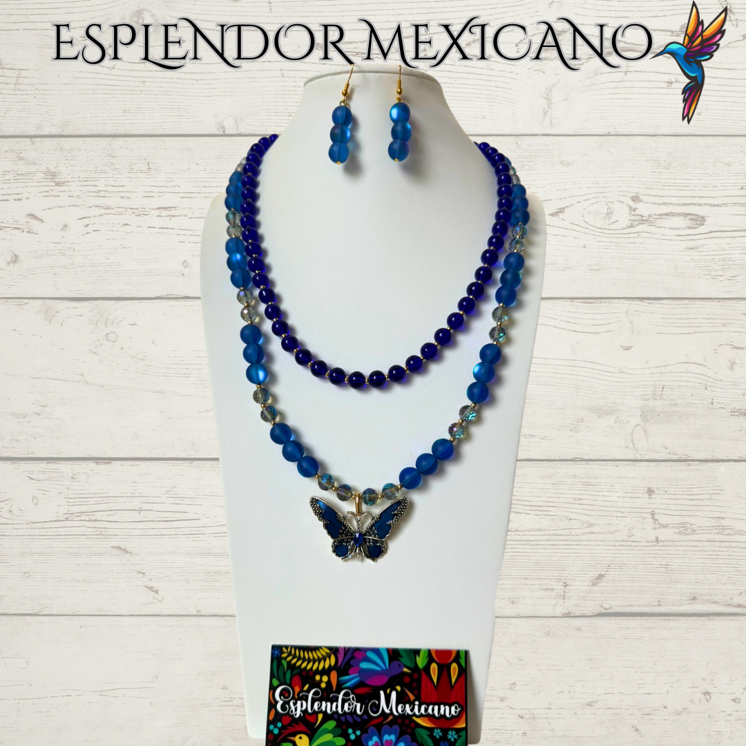 💙 Blue Butterfly Necklace – Handmade in Mexico