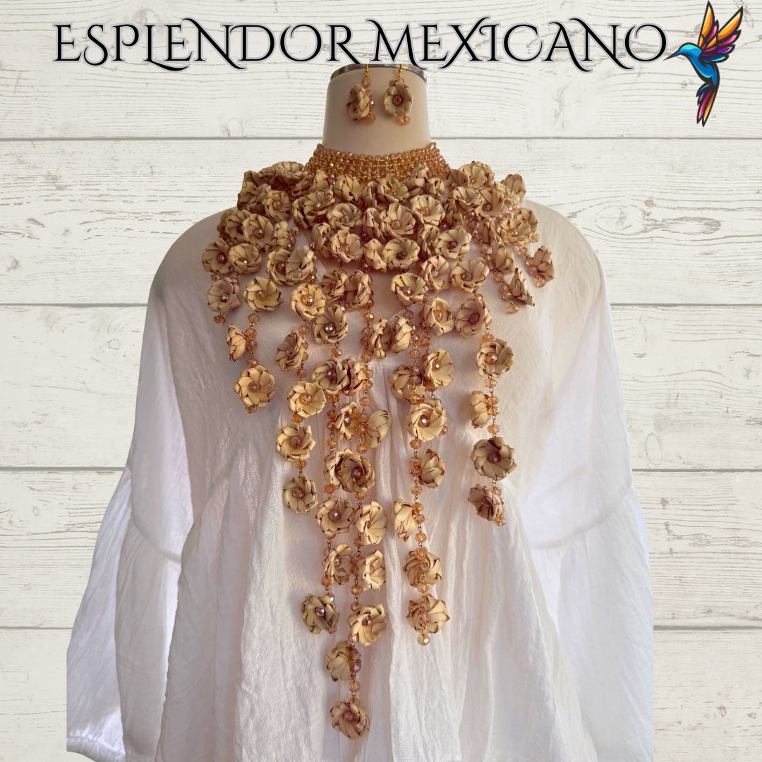 🤍 Palm Statement Necklace Set – Handmade in Mexico