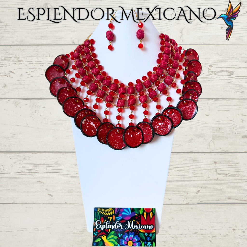 ❤️ Fiesta Dreams Statement Necklace Set – Talavera Clay Platitos, Palm & Glass Beads