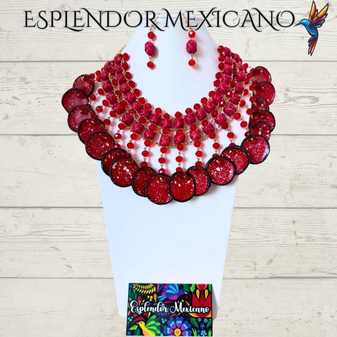 ❤️ Fiesta Dreams Statement Necklace Set – Talavera Clay Platitos, Palm & Glass Beads