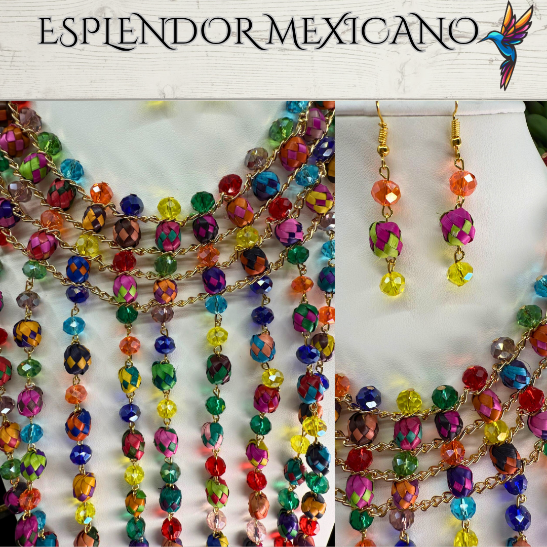 💖 Fiesta Dreams Necklace Set – Hand-Painted Palm & Beads