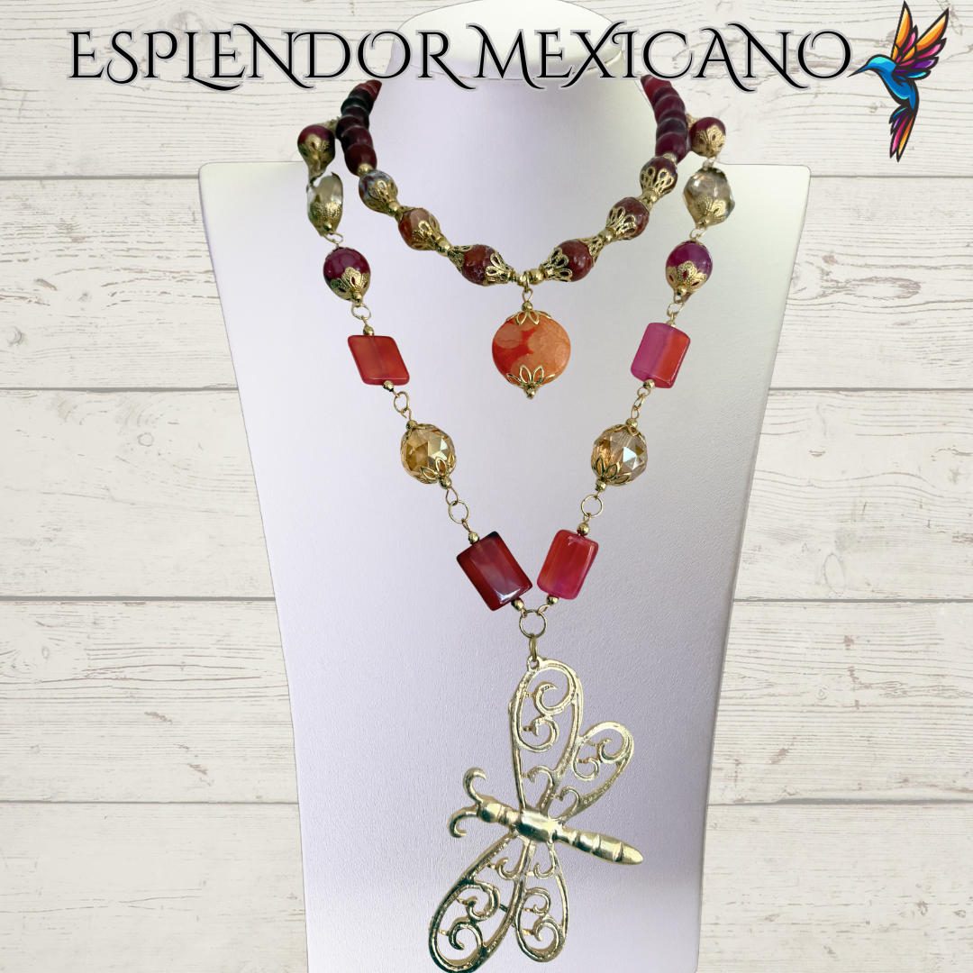 ❤️🧡 Dragonfly Elegance Necklace – Handmade in Mexico