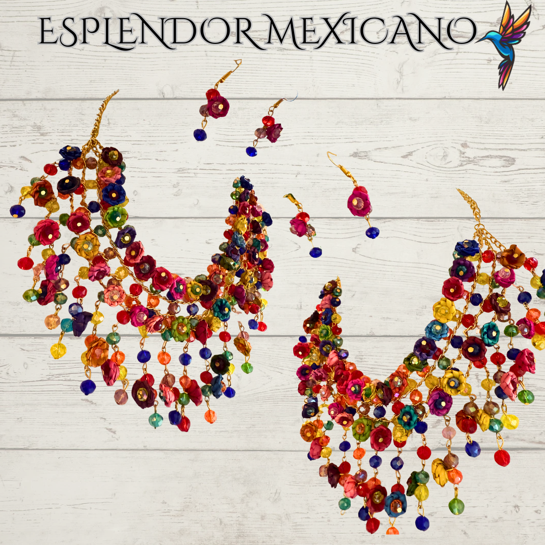 💙🩷💚 Palm Statement Necklace Set – Handmade in Mexico