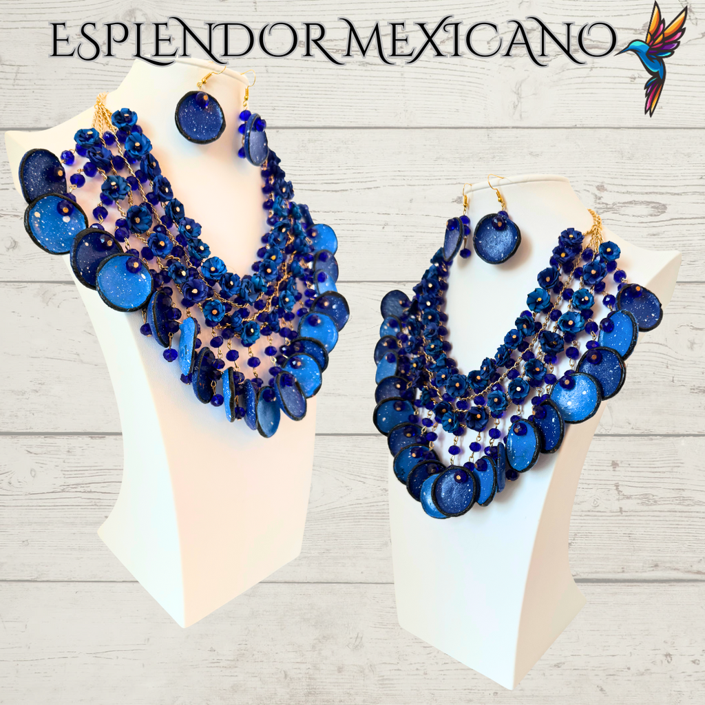 💙 Fiesta Dreams Statement Necklace Set – Talavera Clay, Palm & Glass Beads