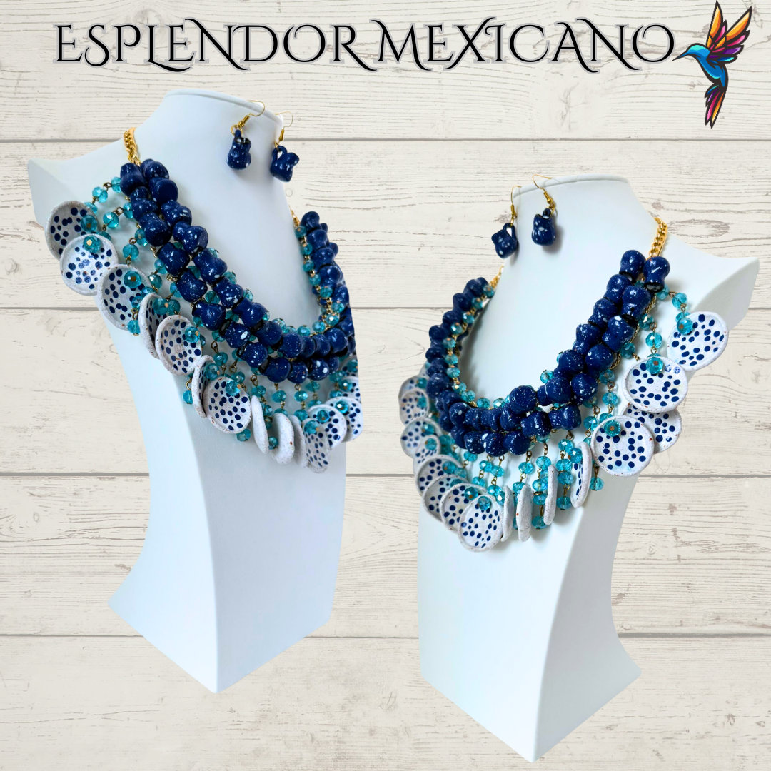 💙 Fiesta Dreams Talavera Necklace Set – Handmade in Mexico