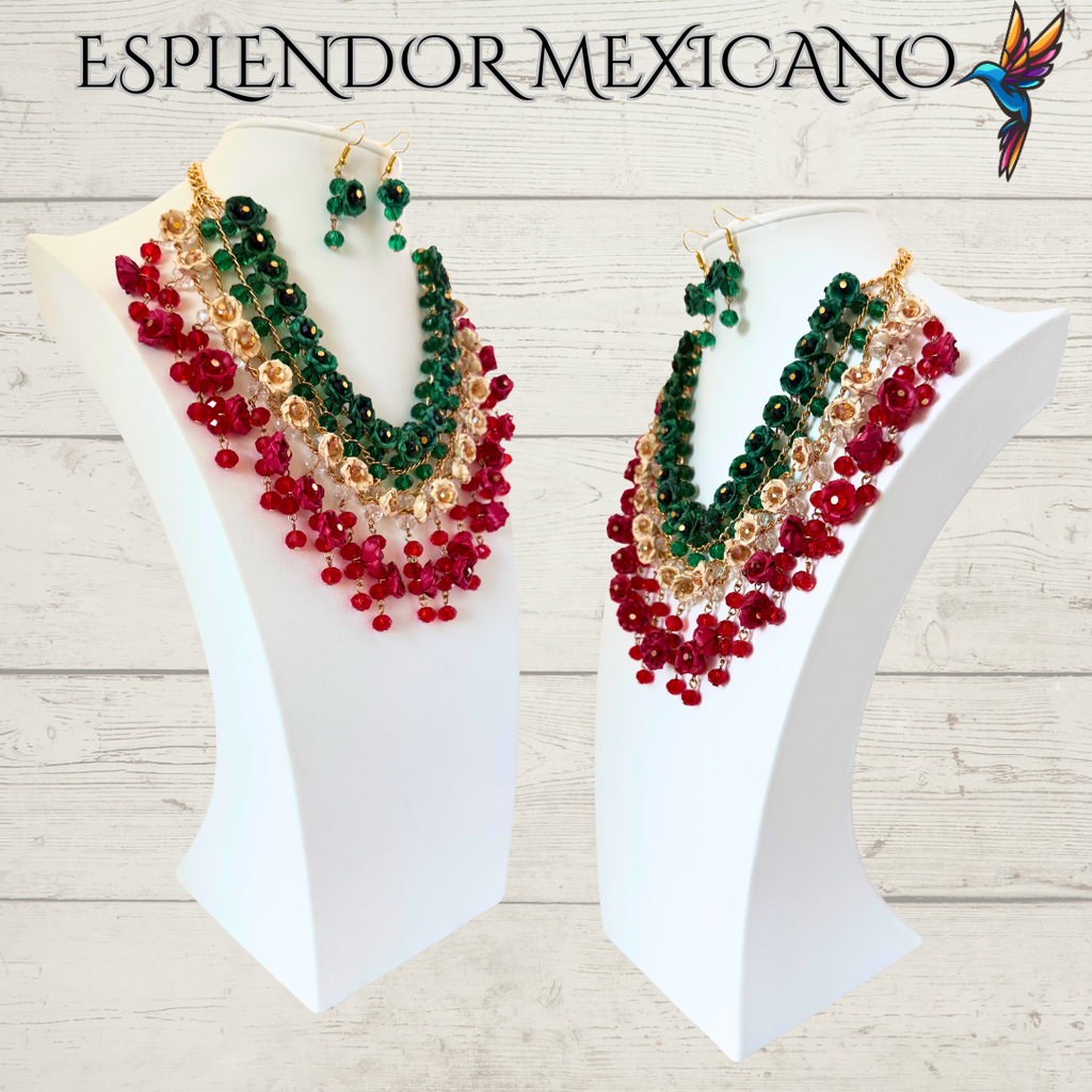 💚🤍❤️ Natural Palm Statement Necklace Set – Handmade & Glass Beads