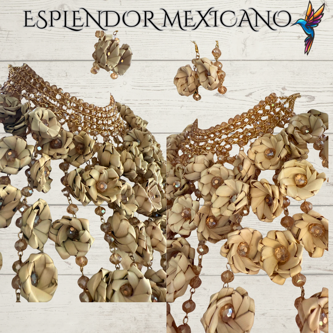 🤍 Palm Statement Necklace Set – Handmade in Mexico