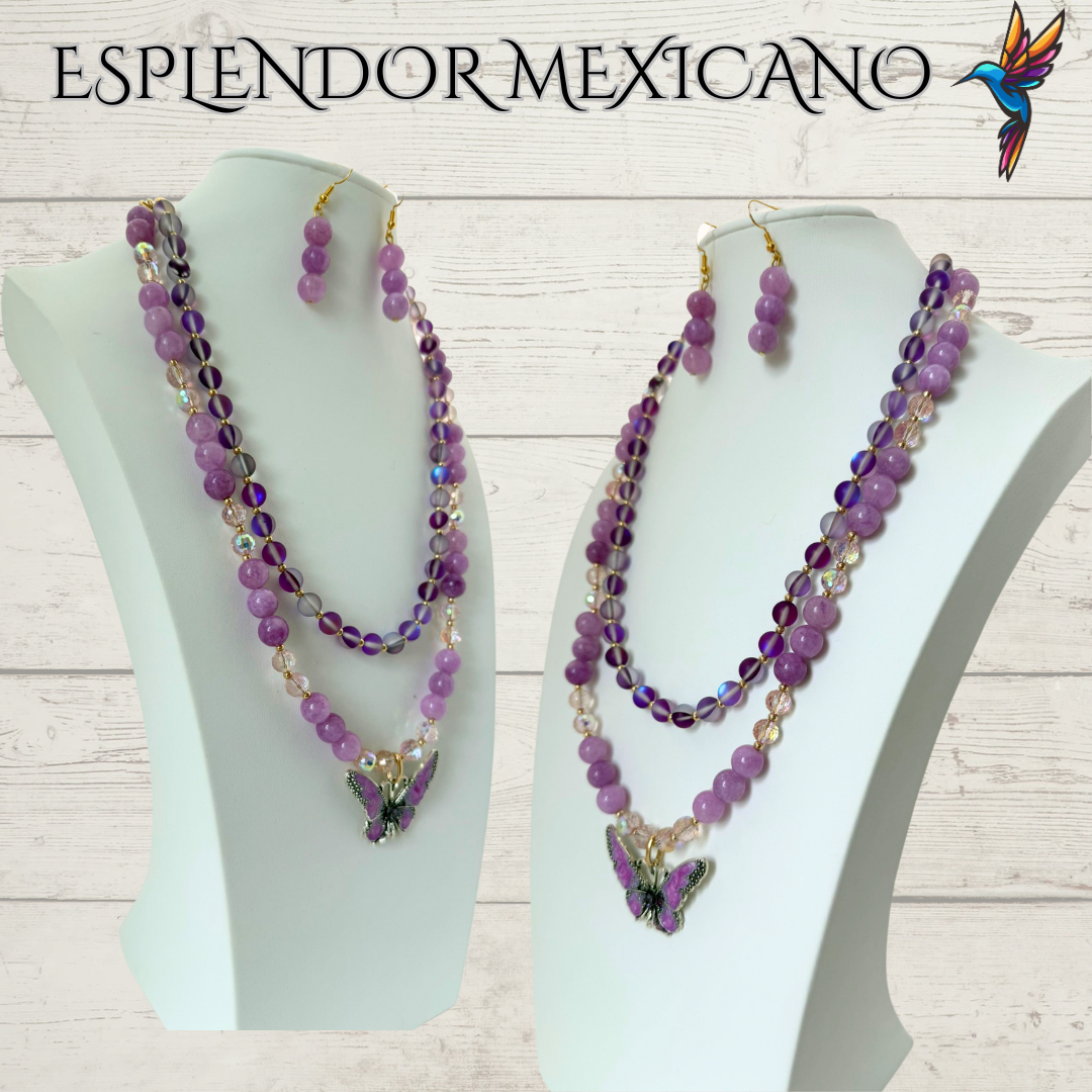 💜 Purple Handmade Beaded Butterfly Necklace