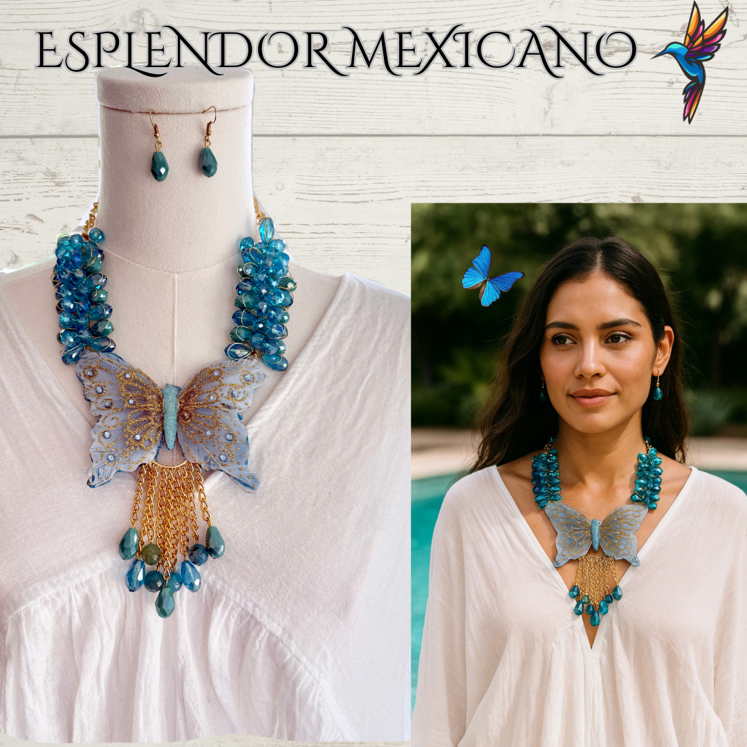 🦋 Bold Butterfly Necklace Set – Handmade in Mexico