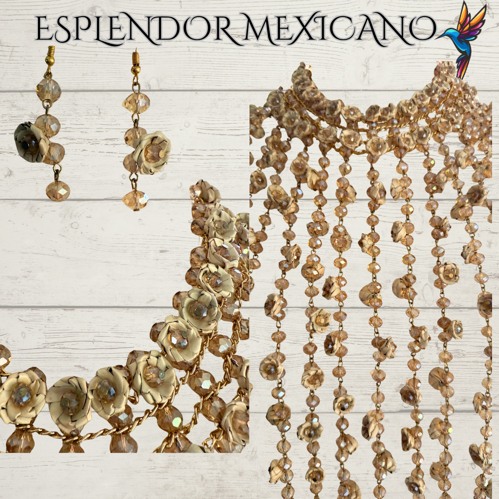 Mexican Artisanal Palm Necklace Jewelry Set/Palm Necklace & Earrings/Mexican Jewelry/Ethnic Necklace/Latina Style/Handmade in Mexico/Boho