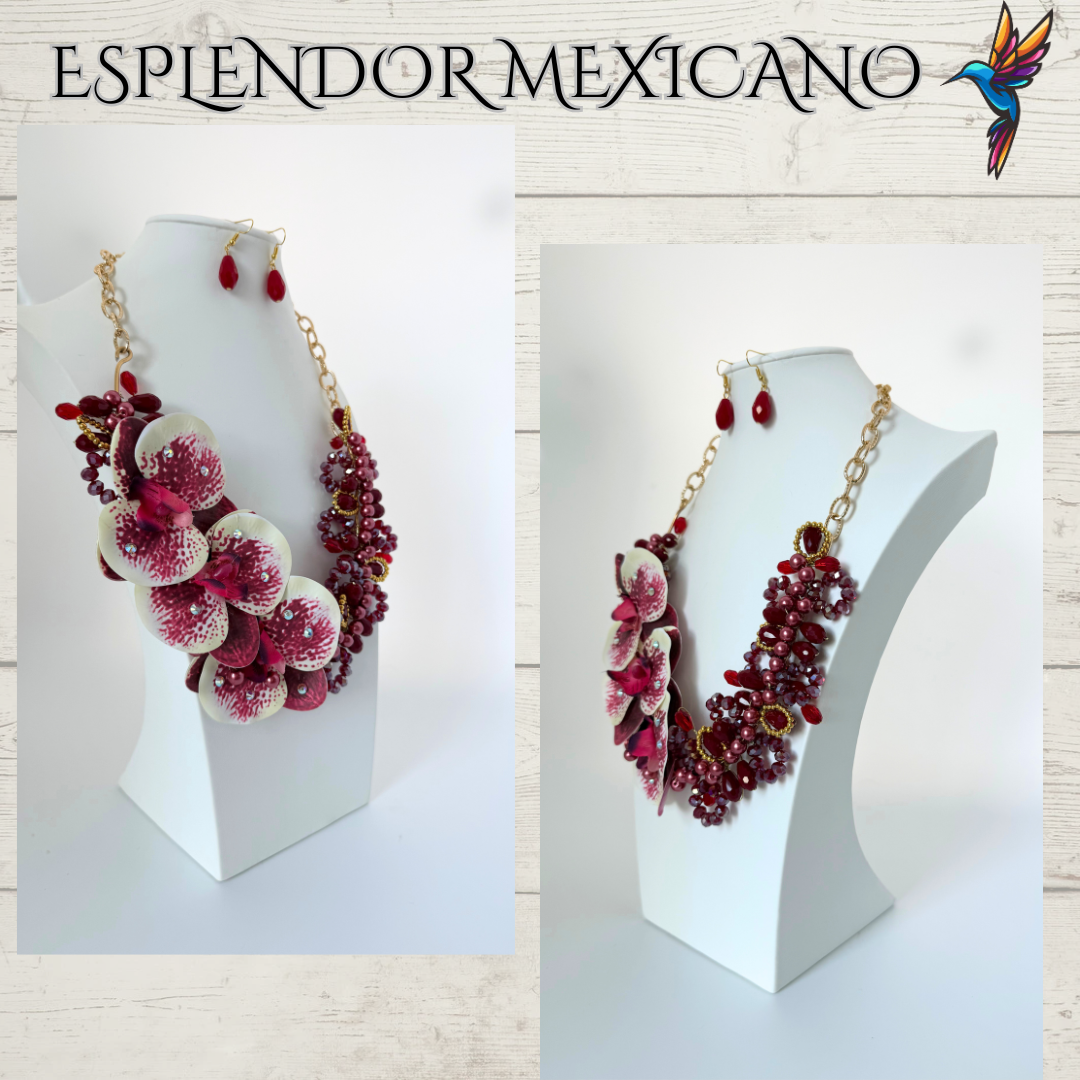 🌸 Bold Orchid Necklace Set – Handmade in Mexico