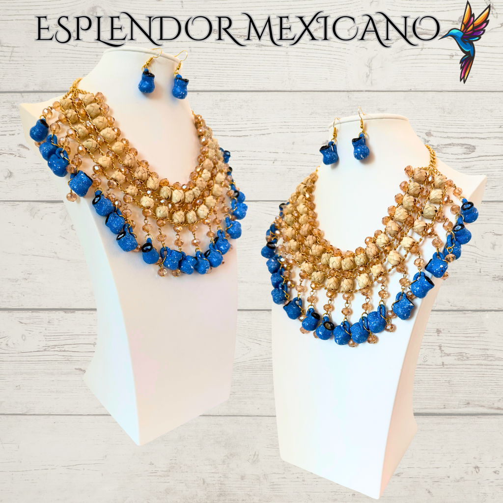 Fiesta Dreams Statement Necklace Set – Hand-Painted Jarritos, Palm & Glass Beads