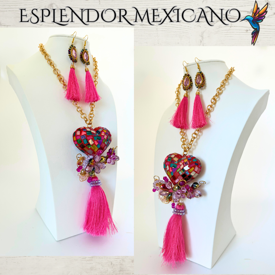 🩷 Multi-Color Heart Necklace Set – Handmade Clay & Glass
