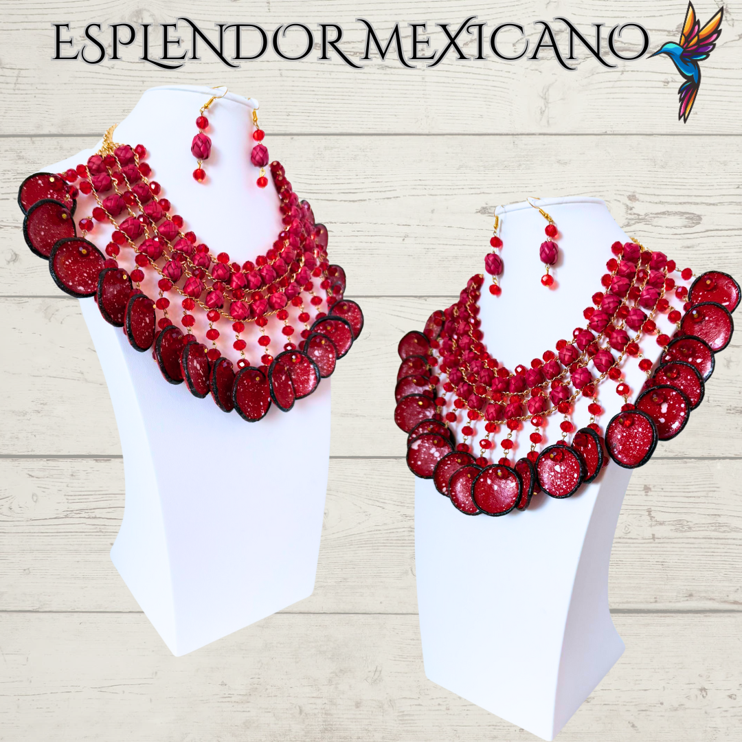 ❤️ Fiesta Dreams Statement Necklace Set – Talavera Clay Platitos, Palm & Glass Beads