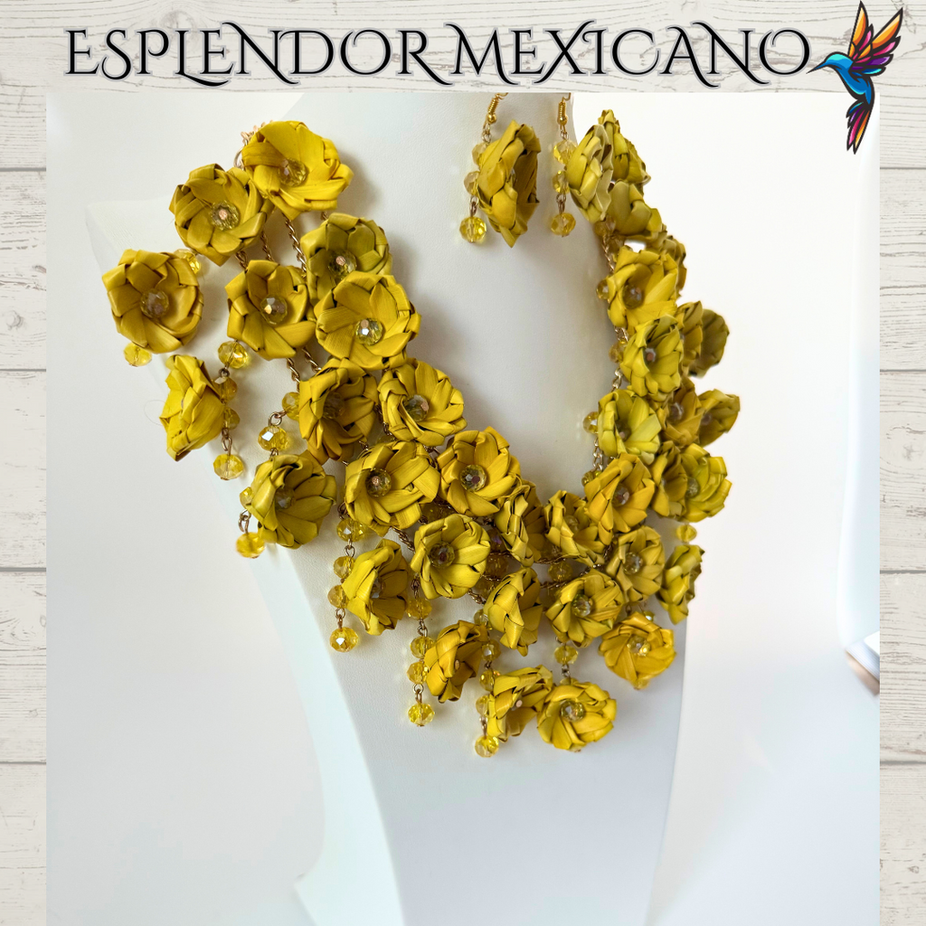 💛Natural 🌴Palm Statement Necklace Set