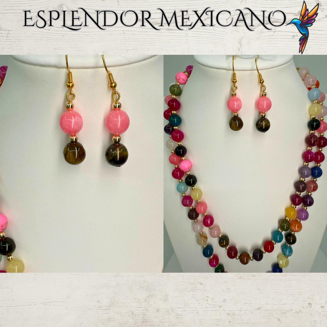 Mexican handmade Agate, Quartz, Tiger's Eye Necklace/Natural Stone Healing Crystal Spiritual Protection Gift /Beaded Stone Necklace