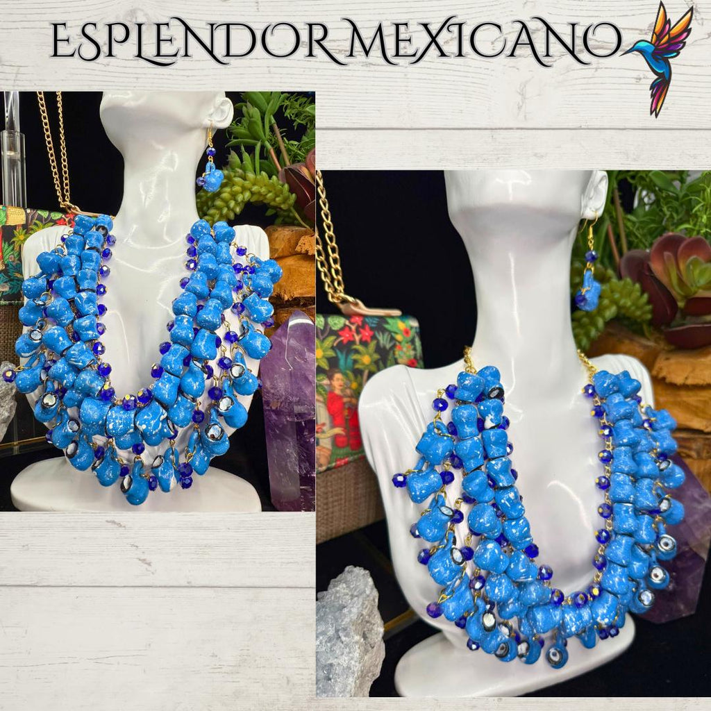 Mexican Artisanal Talavera Jarritos Jewelry Set/ Clay Necklace & Earrings/Mexican Jewelry/Handmade Boho Jewelry/Ethnic Necklace/Latina Style