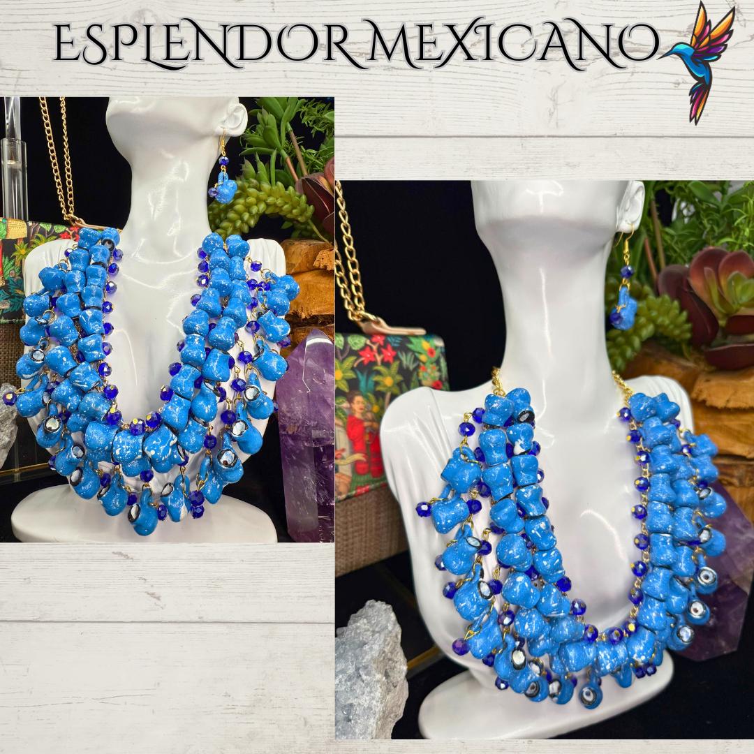 Mexican Artisanal Talavera Jarritos Jewelry Set/ Clay Necklace & Earrings/Mexican Jewelry/Handmade Boho Jewelry/Ethnic Necklace/Latina Style