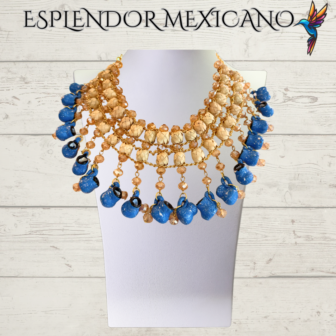 Fiesta Dreams Statement Necklace Set – Hand-Painted Jarritos, Palm & Glass Beads