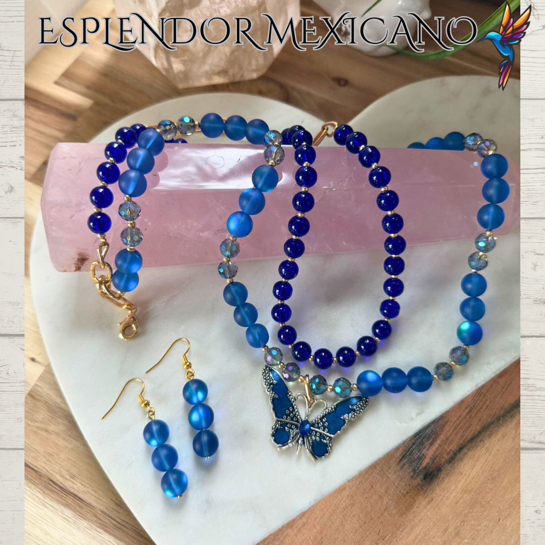 💙 Blue Butterfly Necklace – Handmade in Mexico