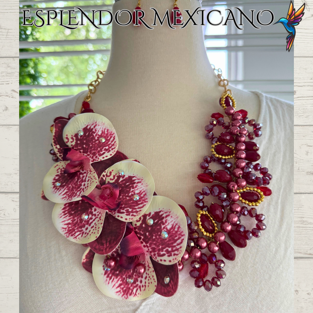 🌸 Bold Orchid Necklace Set – Handmade in Mexico