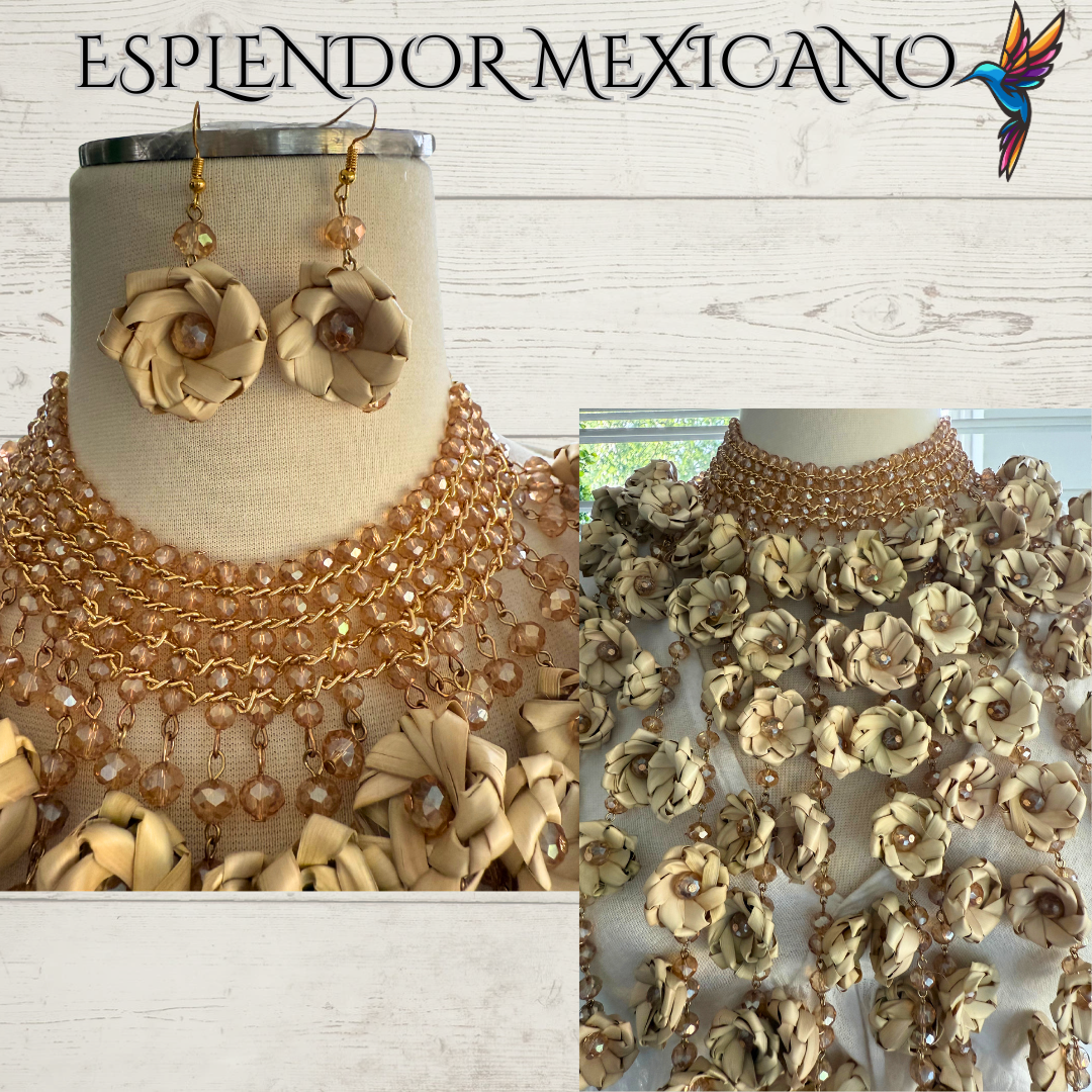 🤍 Palm Statement Necklace Set – Handmade in Mexico