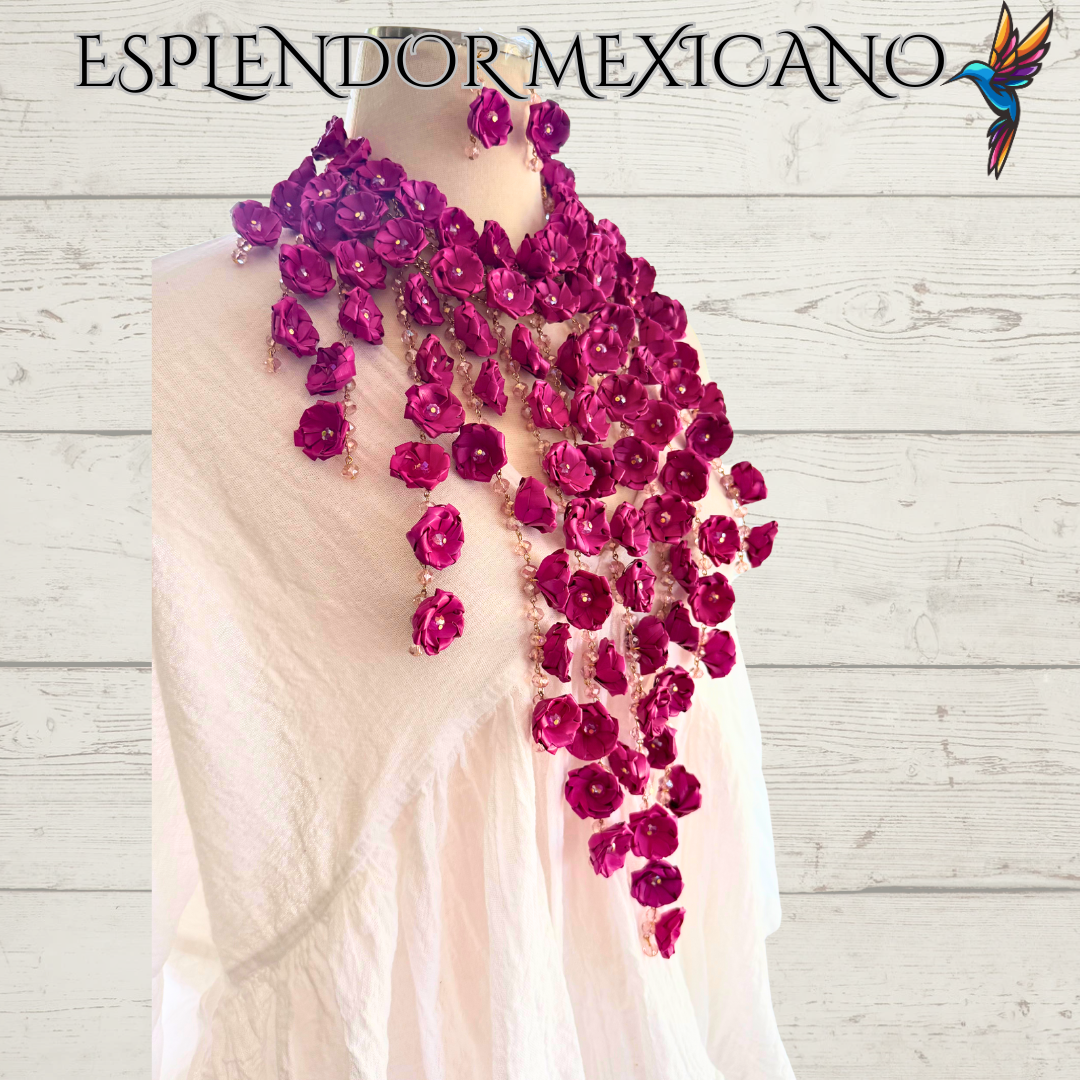 Mexican Artisanal Palm Necklace Jewelry Set/Palm Necklace & Earrings/Mexican Jewelry/Ethnic Necklace/Latina Style/Handmade in Mexico/Boho