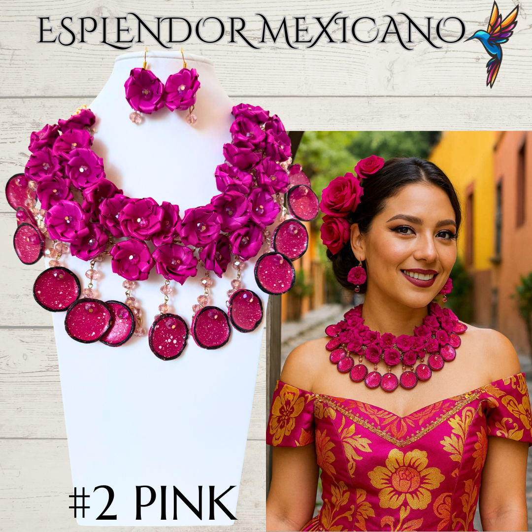 🌸 Fiesta Dreams Statement Necklace Set – Hand-Painted Talavera & Palm