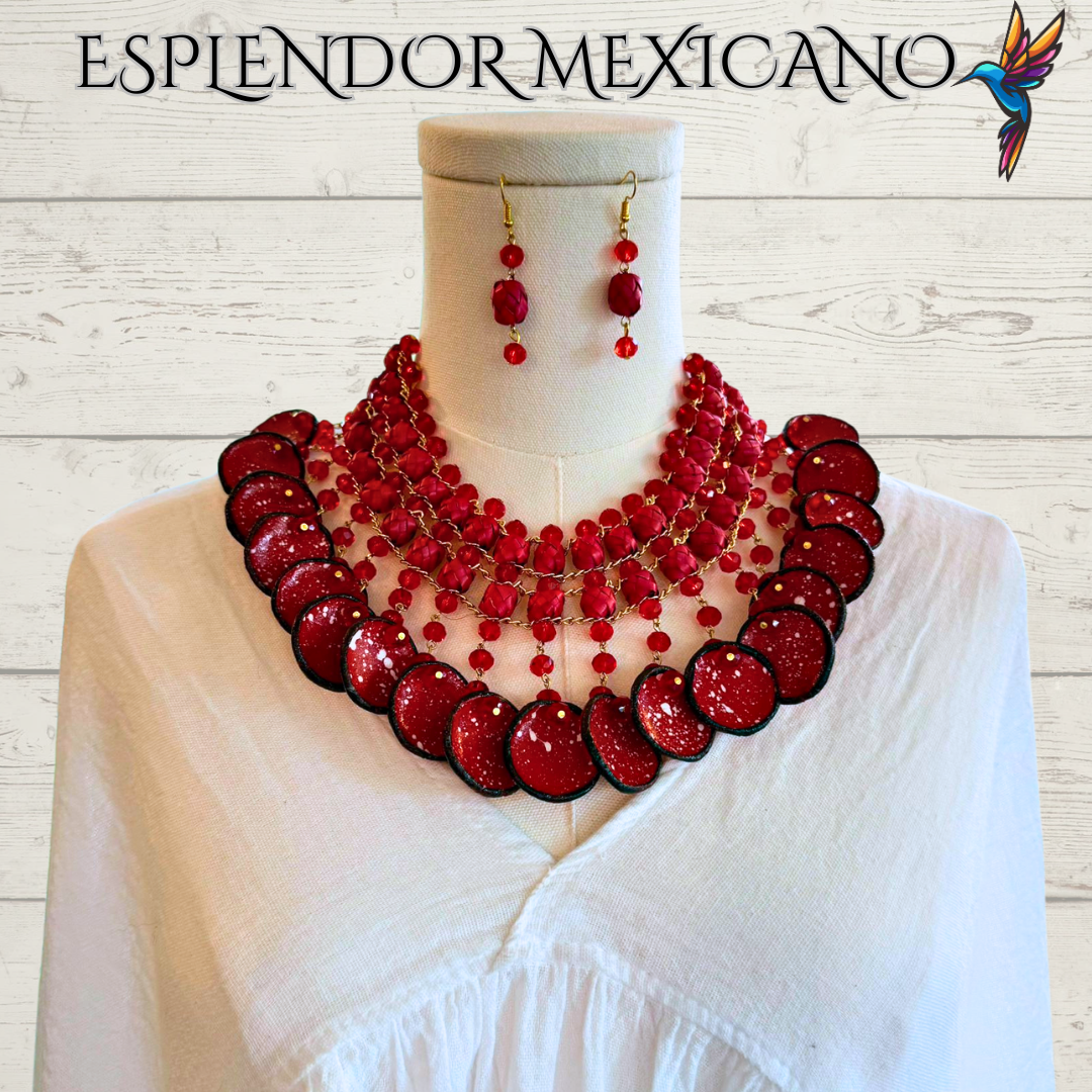 ❤️ Fiesta Dreams Statement Necklace Set – Talavera Clay Platitos, Palm & Glass Beads