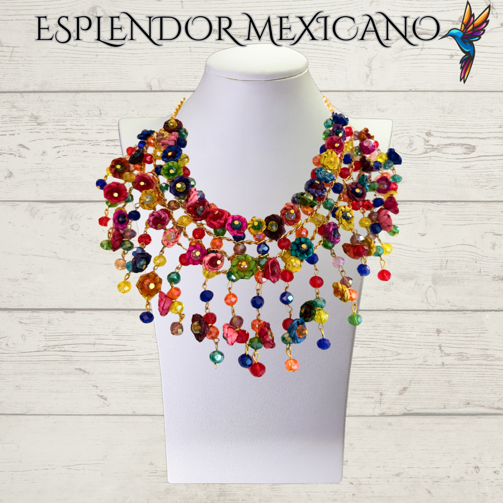 💙🩷💚 Palm Statement Necklace Set – Handmade in Mexico