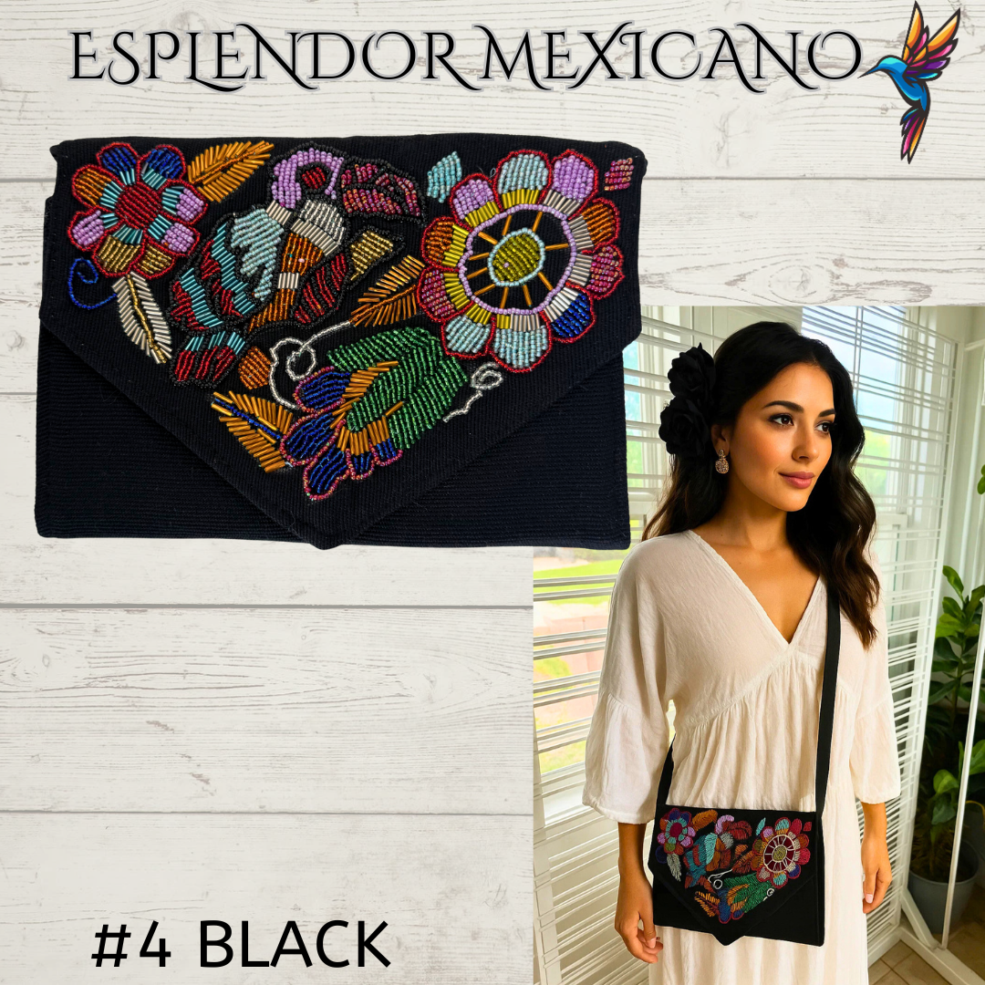 🌺 Handmade Embroidered Purse Clutch – Crossbody Convertible
