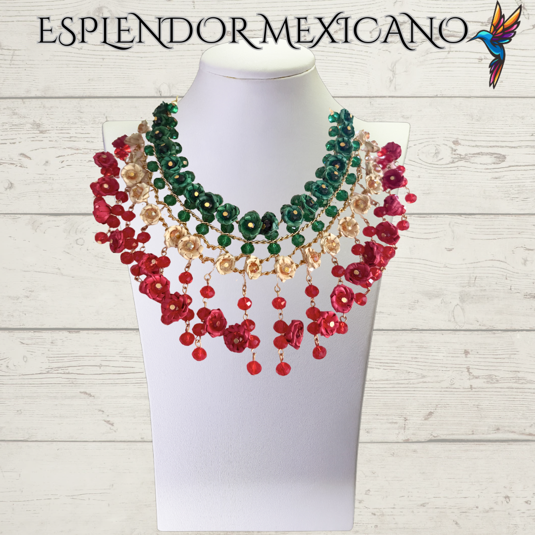 💚🤍❤️ Natural Palm Statement Necklace Set – Handmade & Glass Beads