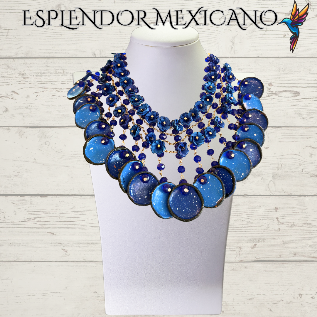 💙 Fiesta Dreams Statement Necklace Set – Talavera Clay, Palm & Glass Beads