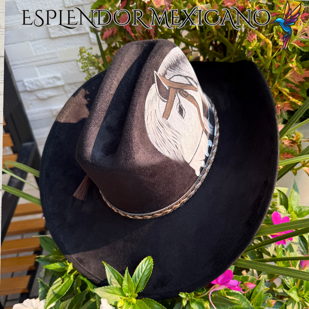 🤍 Hand-Painted White Horse Cowgirl Hat – Handmade in Mexico