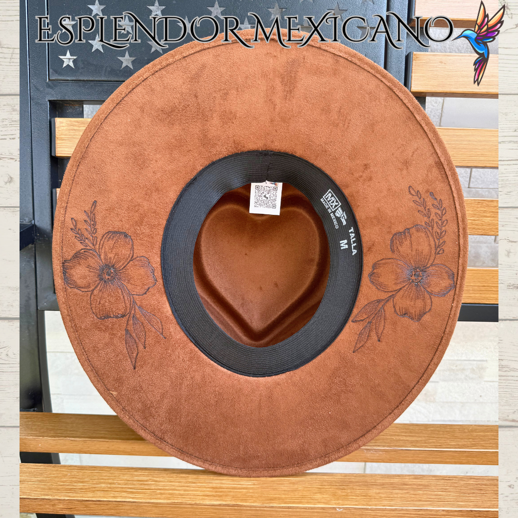 🤎 Hand-Burned Suede Cowgirl Hat – Hummingbird & Floral Design
