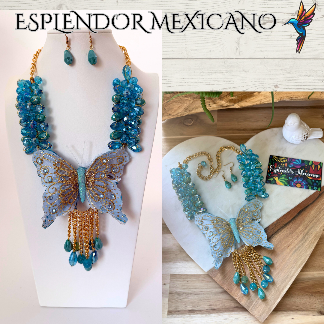 🦋 Bold Butterfly Necklace Set – Handmade in Mexico