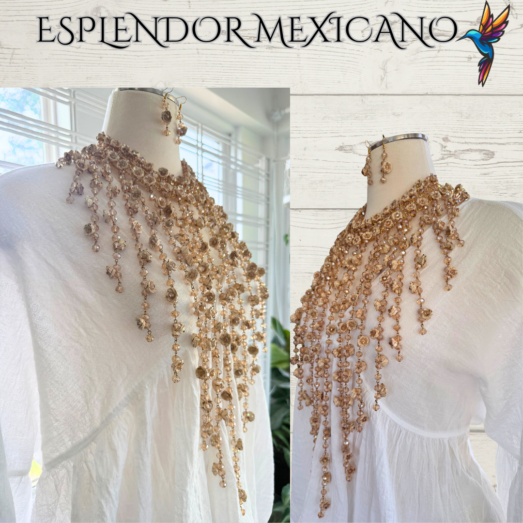 Mexican Artisanal Palm Necklace Jewelry Set/Palm Necklace & Earrings/Mexican Jewelry/Ethnic Necklace/Latina Style/Handmade in Mexico/Boho