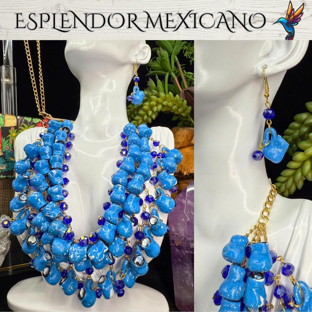 Mexican Artisanal Talavera Jarritos Jewelry Set/ Clay Necklace & Earrings/Mexican Jewelry/Handmade Boho Jewelry/Ethnic Necklace/Latina Style