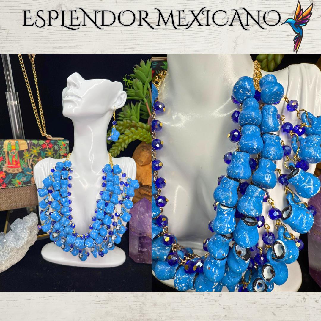 Mexican Artisanal Talavera Jarritos Jewelry Set/ Clay Necklace & Earrings/Mexican Jewelry/Handmade Boho Jewelry/Ethnic Necklace/Latina Style
