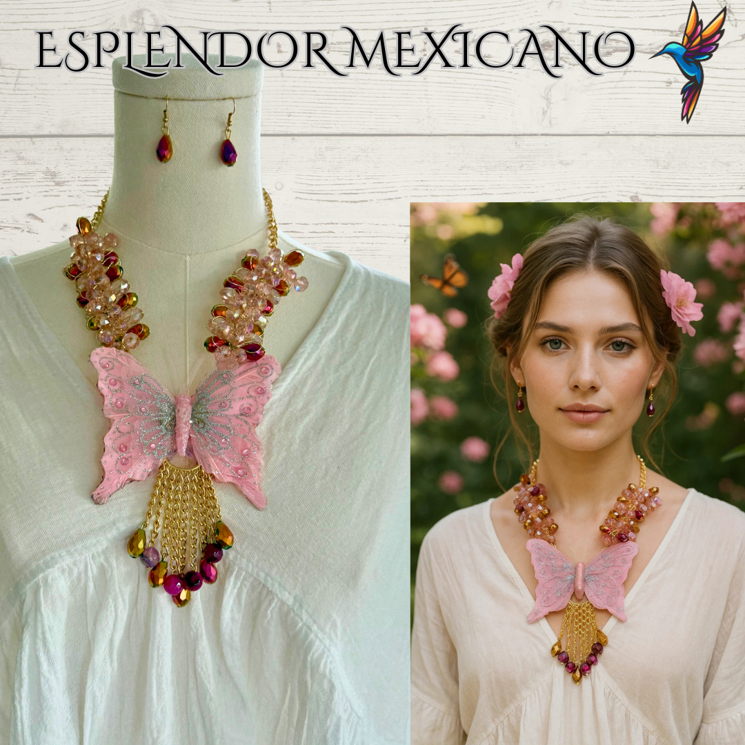 🦋 Bold Butterfly Necklace Set – Handmade in Mexico