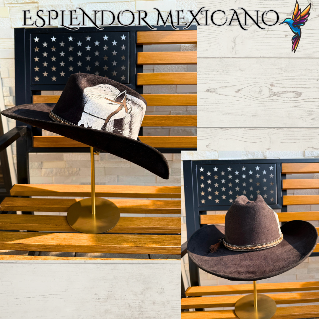 🤍 Hand-Painted White Horse Cowgirl Hat – Handmade in Mexico