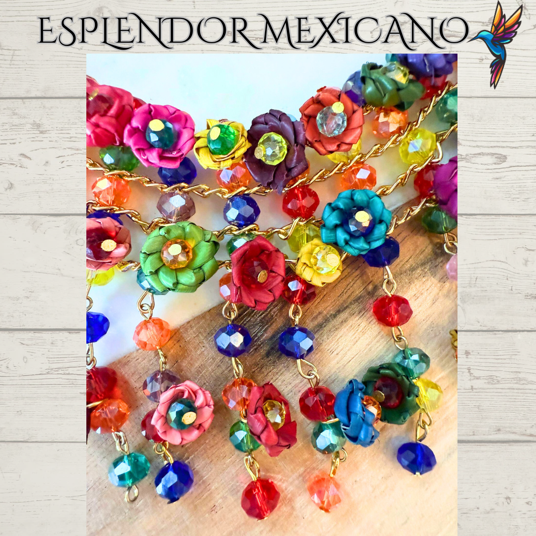 💙🩷💚 Palm Statement Necklace Set – Handmade in Mexico