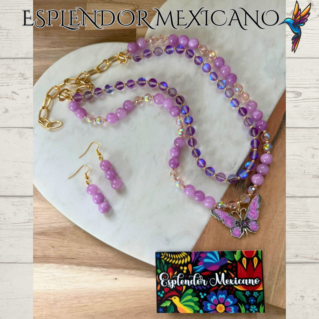 💜 Purple Handmade Beaded Butterfly Necklace
